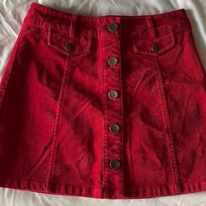 Red Button Down Corduroy Skirt